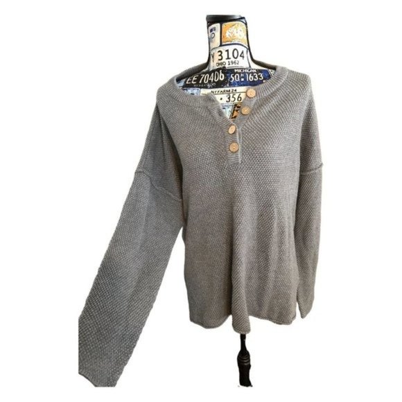 Gray Circle Waffle Grandpa Button Up Brown Accent Collar Buttons Pullover Sz 2XL - Picture 1 of 10